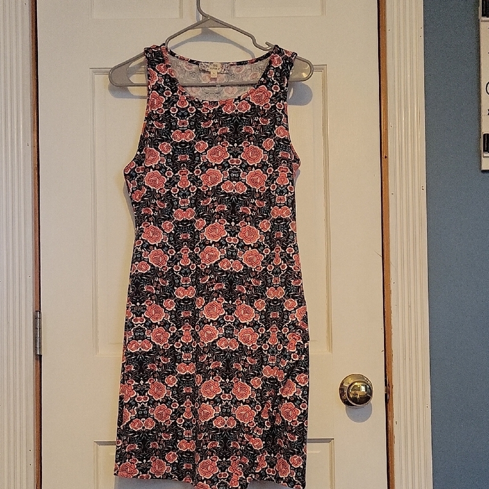Floral Sleeveless Dress - Black and Pink